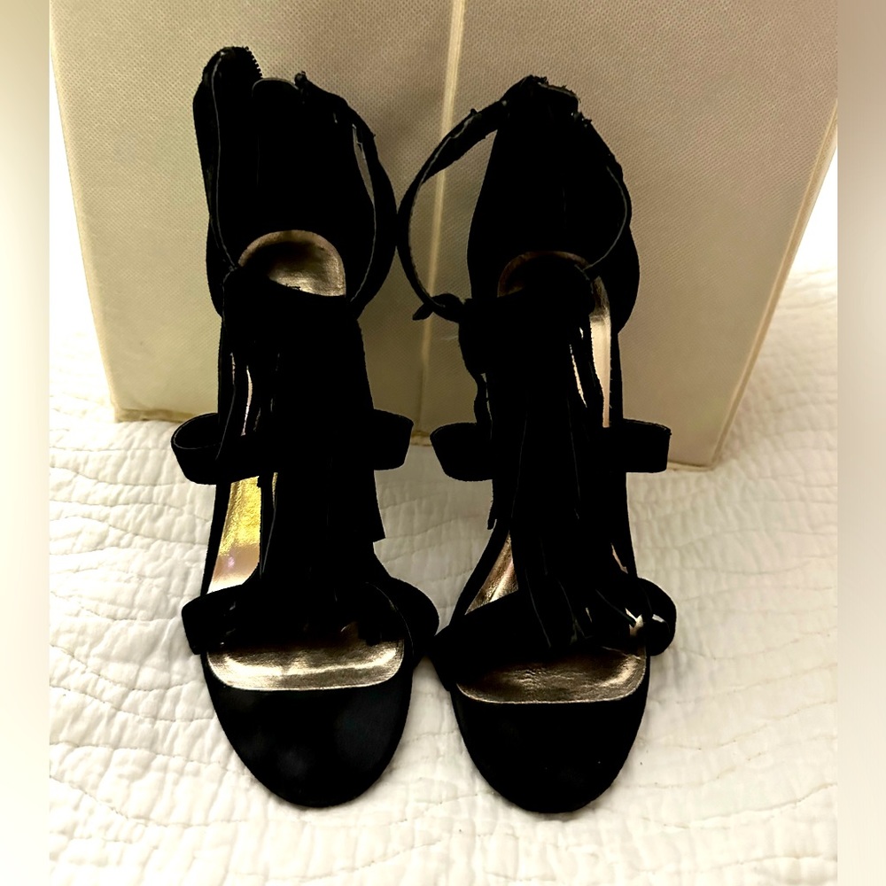 Steve Madden black suede fringe heels